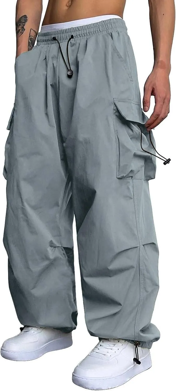 Cargo Pant for Men Lightweight Casual Joggers Drawstring Elastic Waist Work Pants Multi Pockets