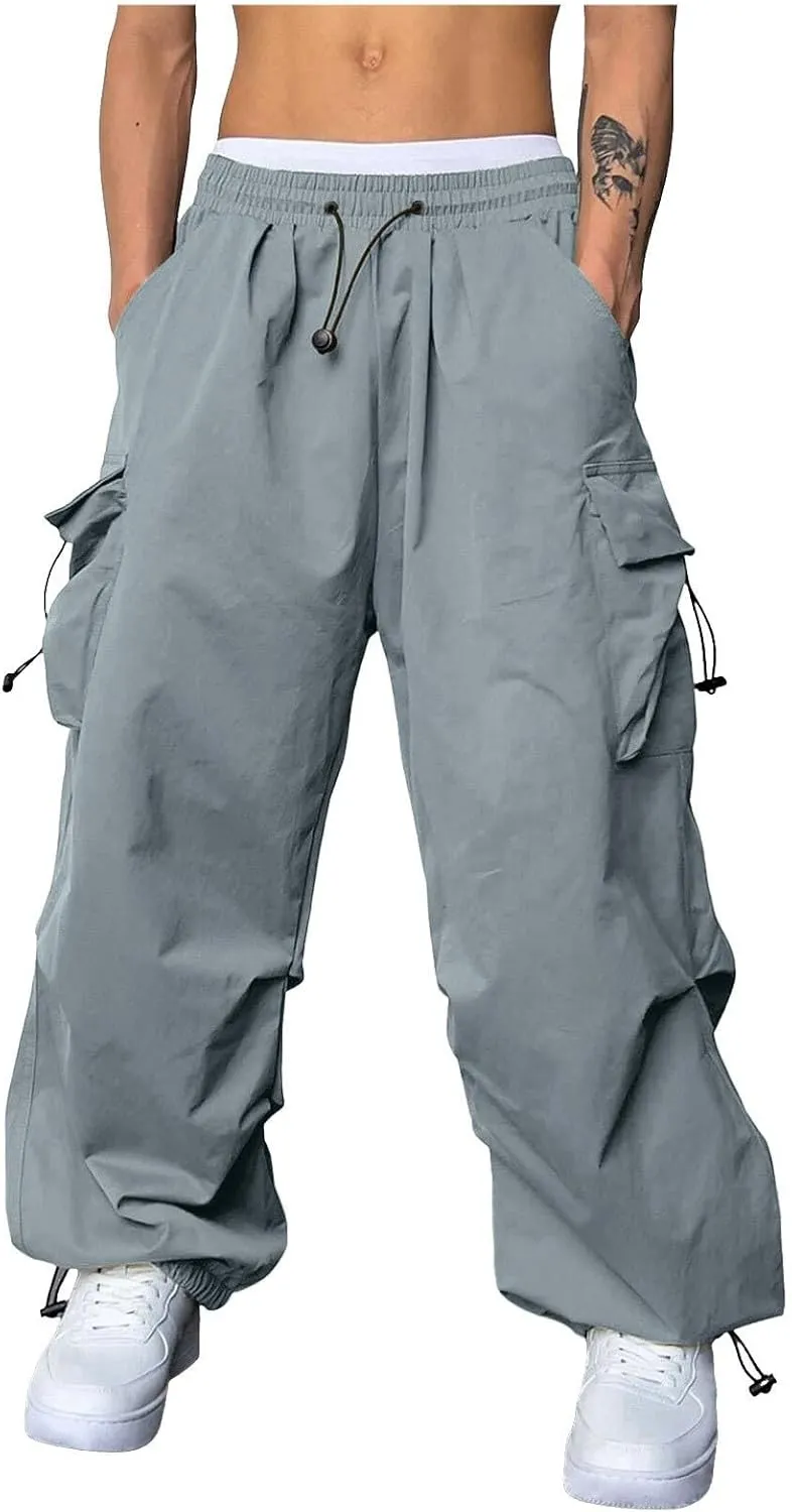 Cargo Pant for Men Lightweight Casual Joggers Drawstring Elastic Waist Work Pants Multi Pockets