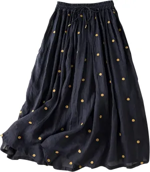 Casual Cotton Linen Skirts for Women Elastic High Waisted A Line Stretch Skirt Plus Size Summer Beach Vacation Dress