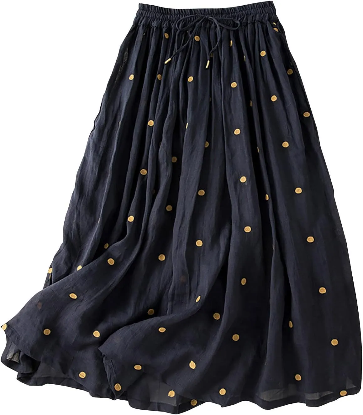 Casual Cotton Linen Skirts for Women Elastic High Waisted A Line Stretch Skirt Plus Size Summer Beach Vacation Dress