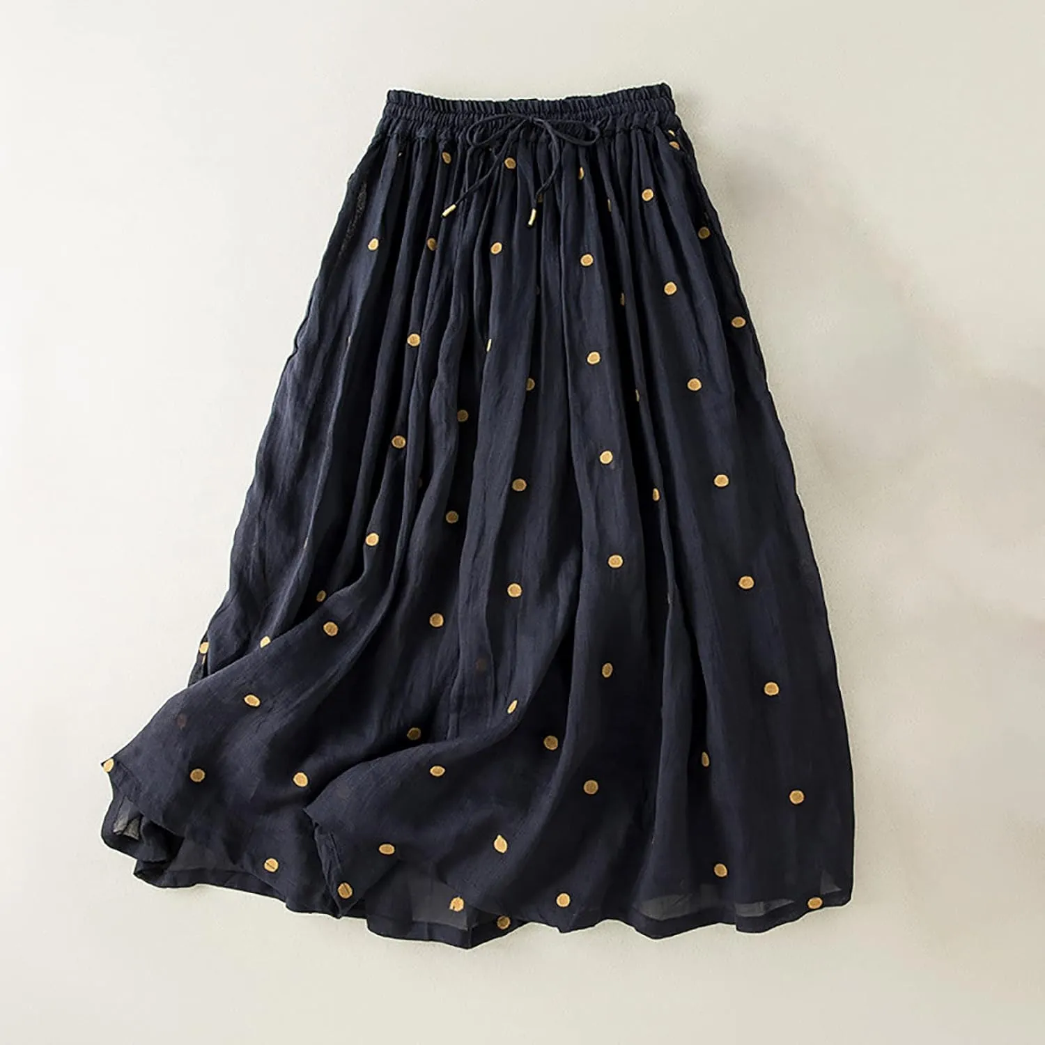 Casual Cotton Linen Skirts for Women Elastic High Waisted A Line Stretch Skirt Plus Size Summer Beach Vacation Dress