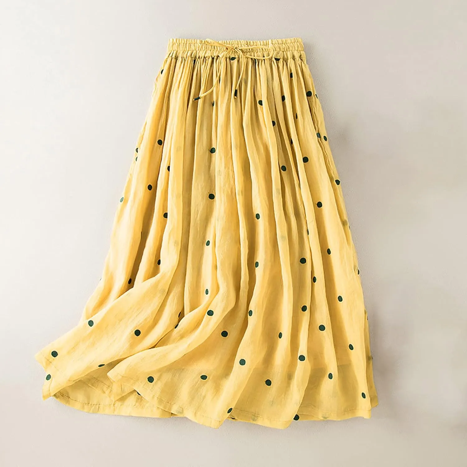 Casual Cotton Linen Skirts for Women Elastic High Waisted A Line Stretch Skirt Plus Size Summer Beach Vacation Dress