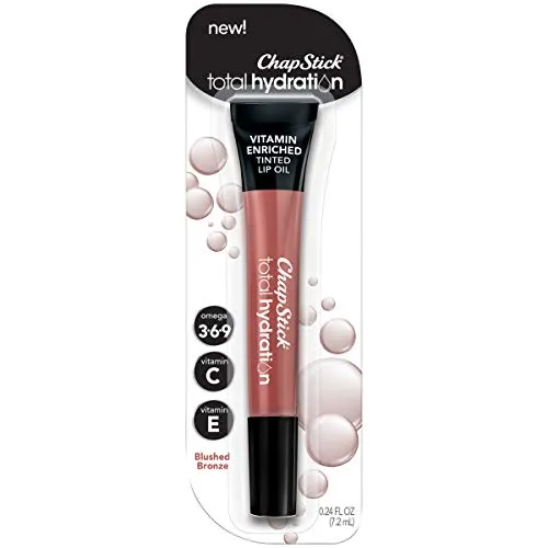 ChapStick Total Hydration Vitamin Enriched Tinted Lip Oil (Blushed Bronze, 1 Tube), Vitamin C, Vitamin E, Contains Omega 3 6 9, 0.24 Ounce