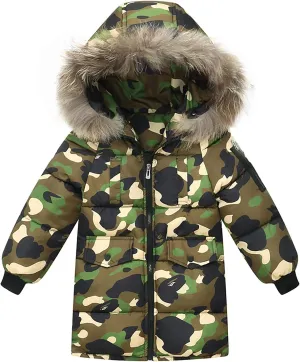 Children's Camouflage Down Cotton Padded Jacket Winter Warm Water Proof Hooded Coat Unisex Thicken Puffer Overcoat