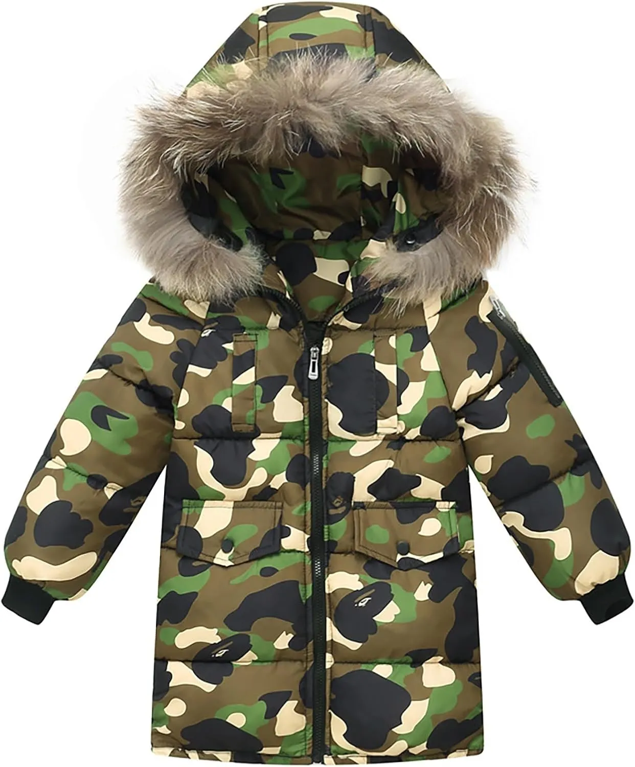 Children's Camouflage Down Cotton Padded Jacket Winter Warm Water Proof Hooded Coat Unisex Thicken Puffer Overcoat