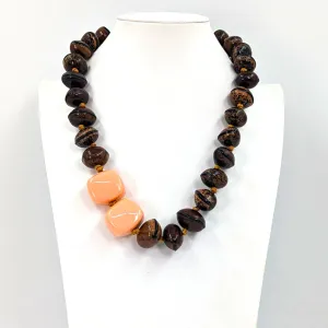 Chunky knotted seed bead necklace with 2 blush resin feature