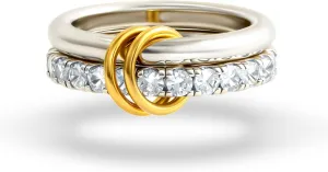 Chunky Stackable Cubic Zirconia Rings Set Non Tarnish, Silver Rings Set for Women, 18K White Gold Plated Multi-Link Connected Rings