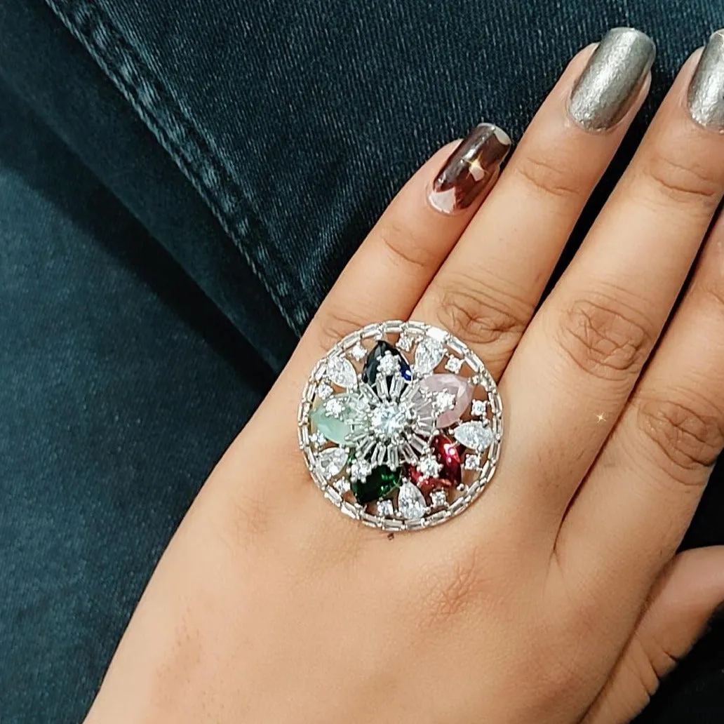 Clara Multicolor Cocktail Adjustable Ring