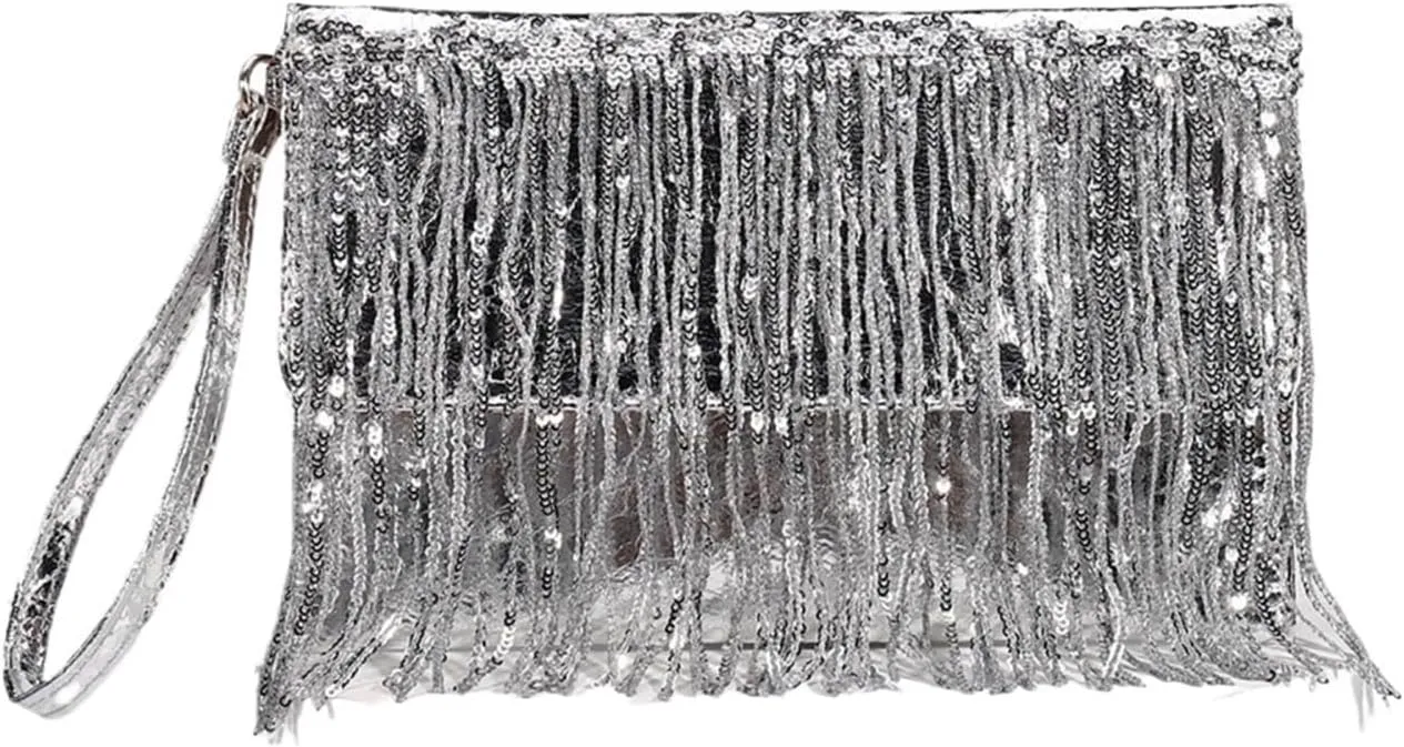 Clutch Purses for Women Shiny Evening Clutch Bag with Tassel Small Handbag for Women Stylish Party Purse Phone Wallet