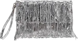 Clutch Purses for Women Shiny Evening Clutch Bag with Tassel Small Handbag for Women Stylish Party Purse Phone Wallet