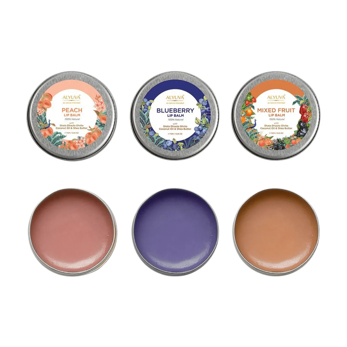 Combo of Ghee Enriched 100% Natural Strawberry, Orange & Blueberry Lip Balms, 7gms Each