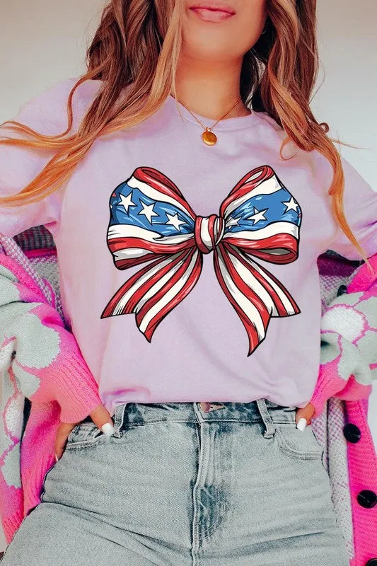 Coquette American Flag Bow Graphic T Shirts