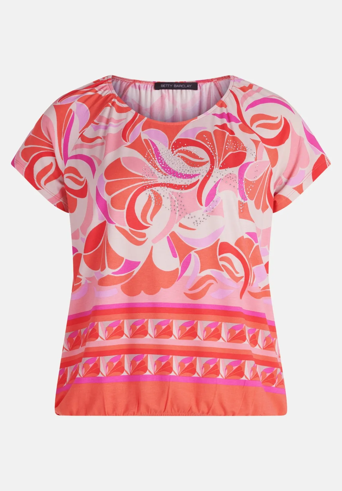 Coral and Pink Floral T-Shirt with Diamonds and Elasticated Waist