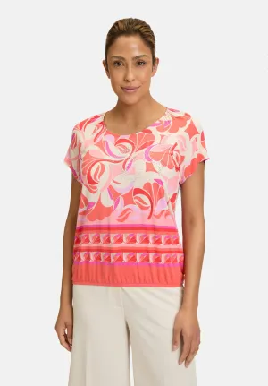 Coral and Pink Floral T-Shirt with Diamonds and Elasticated Waist