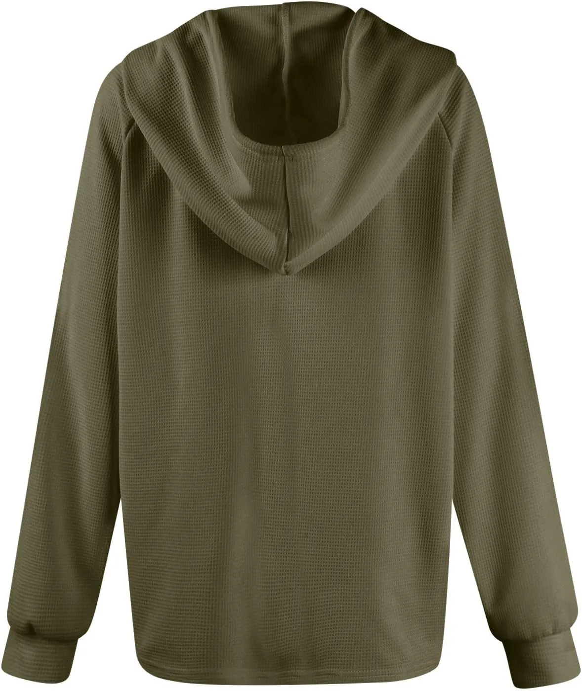 COTECRAM Hoodies for Women Waffle Knit Drawstring Button V Neck Long Sleeve Casual Pullover Sweatshirt Fashion Hooded Tops