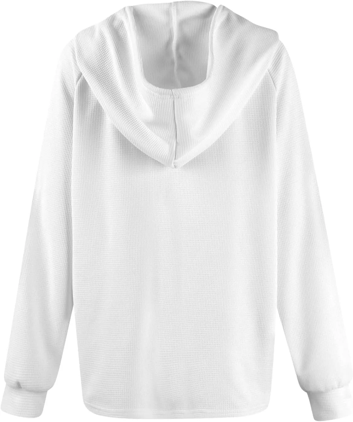 COTECRAM Hoodies for Women Waffle Knit Drawstring Button V Neck Long Sleeve Casual Pullover Sweatshirt Fashion Hooded Tops