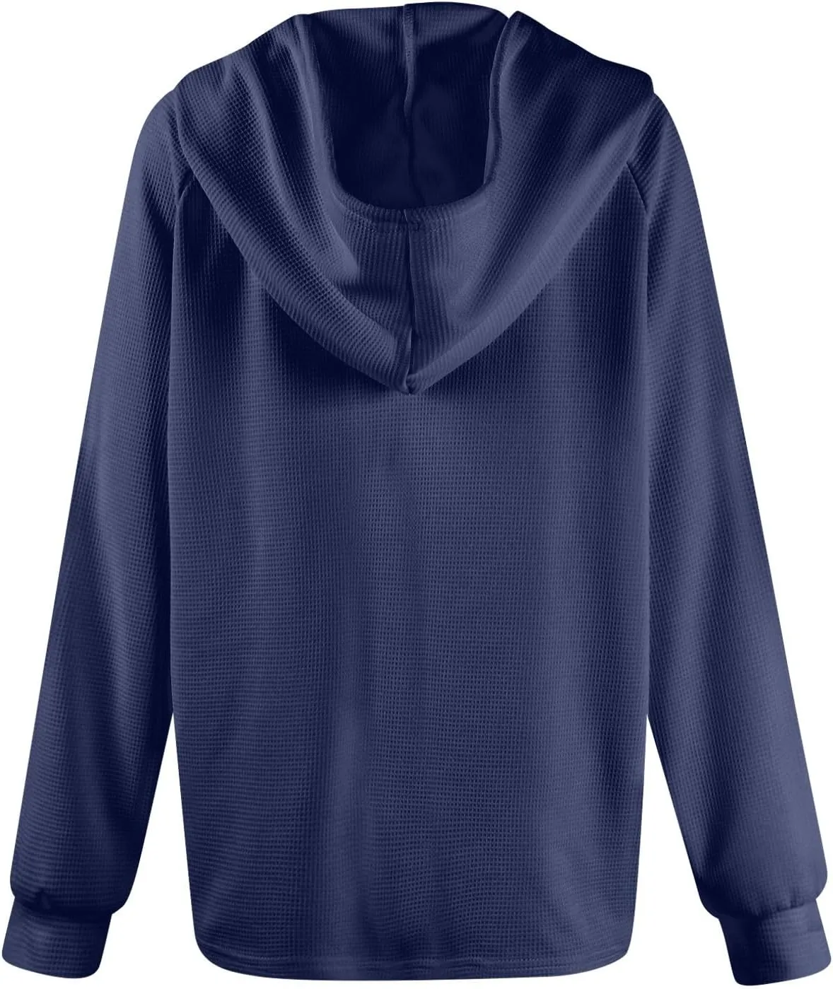 COTECRAM Hoodies for Women Waffle Knit Drawstring Button V Neck Long Sleeve Casual Pullover Sweatshirt Fashion Hooded Tops