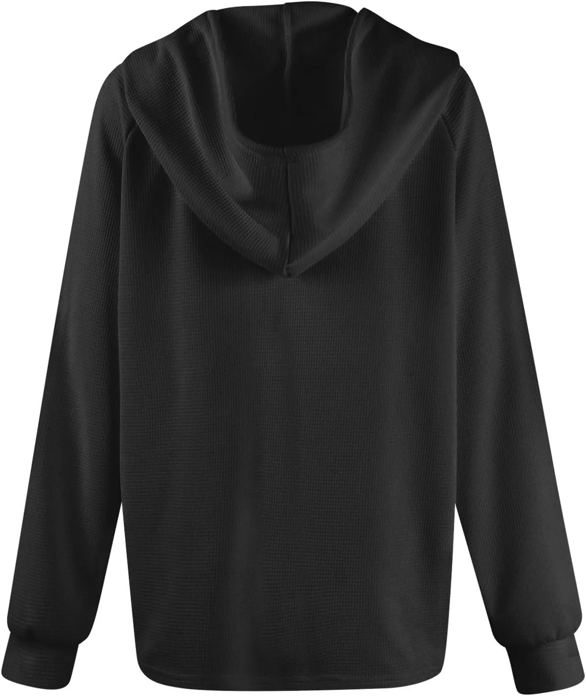 COTECRAM Hoodies for Women Waffle Knit Drawstring Button V Neck Long Sleeve Casual Pullover Sweatshirt Fashion Hooded Tops