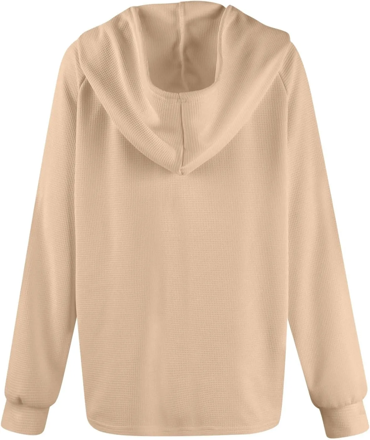 COTECRAM Hoodies for Women Waffle Knit Drawstring Button V Neck Long Sleeve Casual Pullover Sweatshirt Fashion Hooded Tops