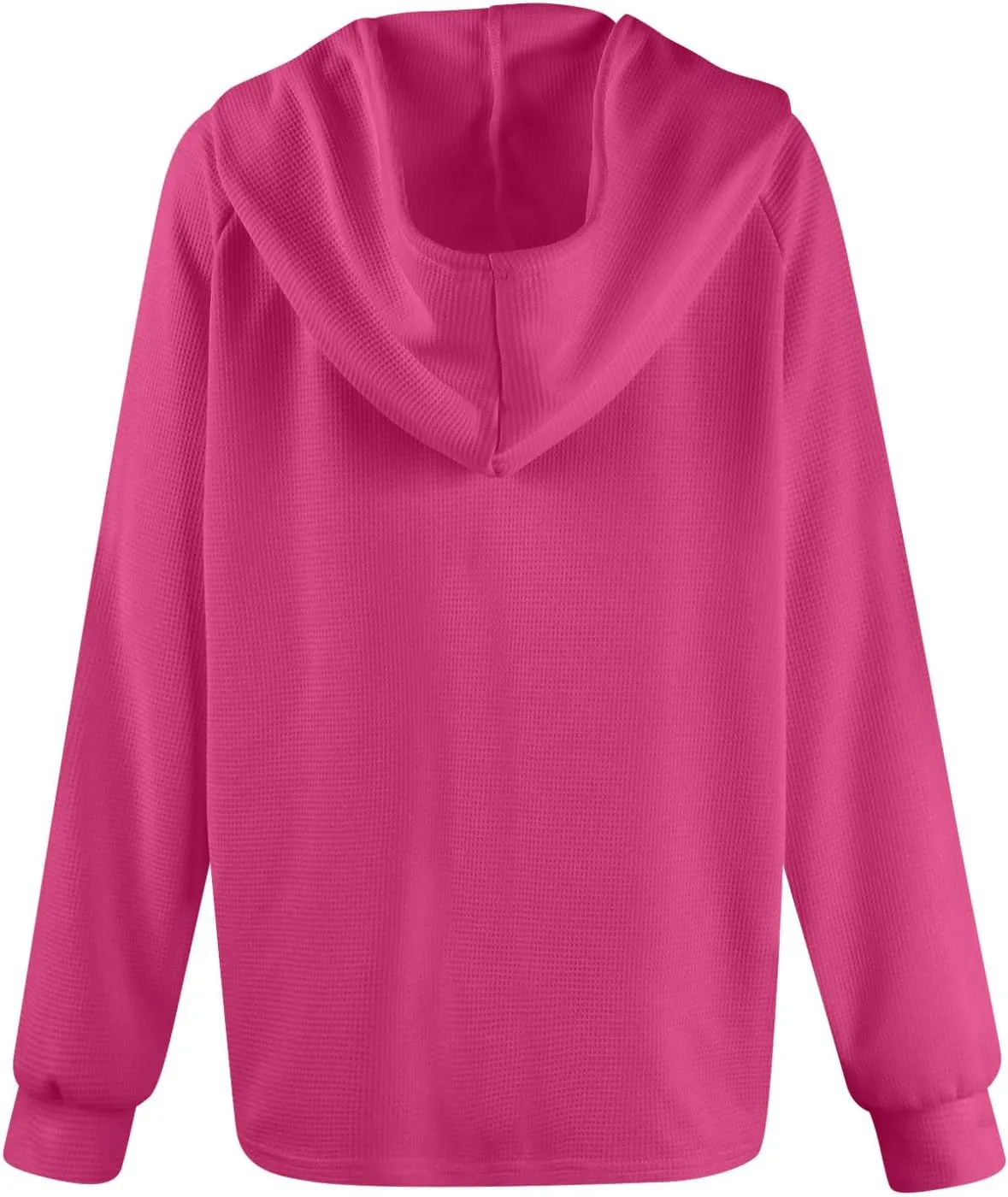 COTECRAM Hoodies for Women Waffle Knit Drawstring Button V Neck Long Sleeve Casual Pullover Sweatshirt Fashion Hooded Tops