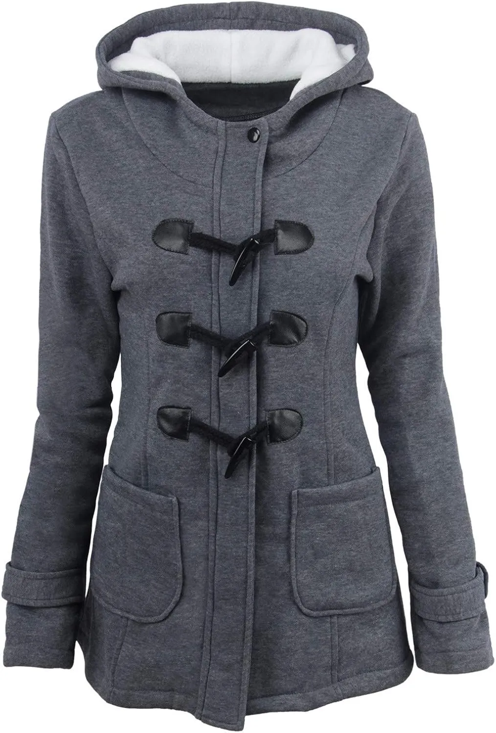 Cotton Jackets for Women 2024 Solid Horn Buttons Overcoat Hoodies Padded Wool Lined Hooded Long Sleeve Coat Jacket