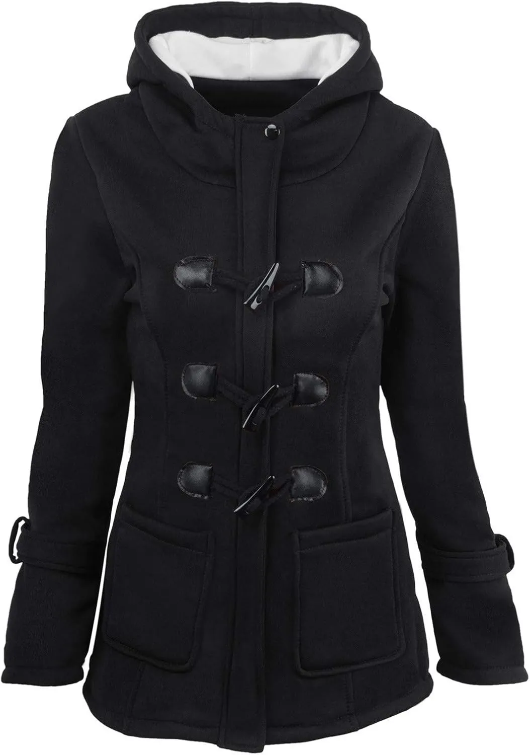 Cotton Jackets for Women 2024 Solid Horn Buttons Overcoat Hoodies Padded Wool Lined Hooded Long Sleeve Coat Jacket