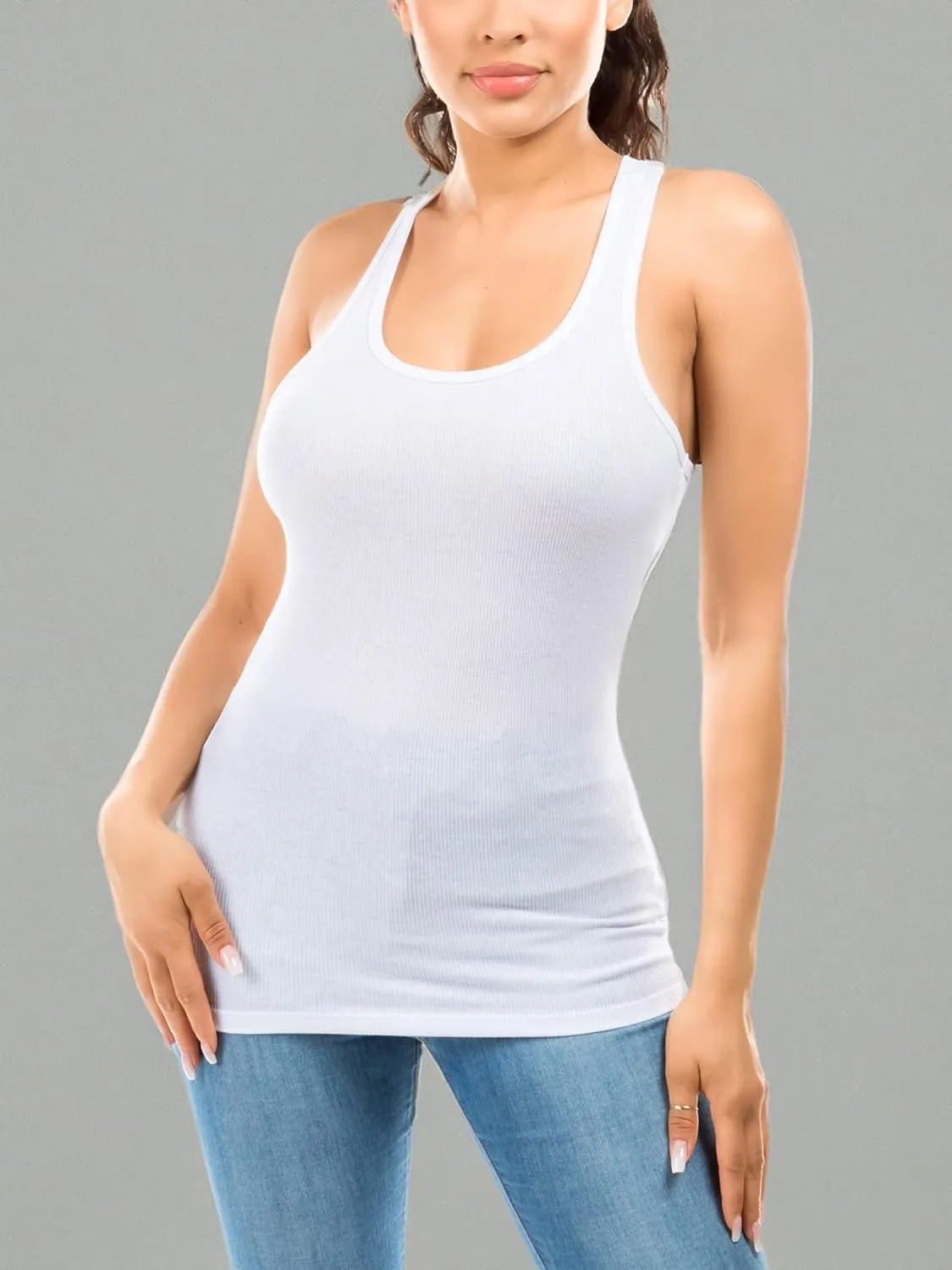 Cotton Ribbed Racerback Tank Tops for Women Basic Workout Athletic Tanks Gym Tank Top Yoga Shirts Pack 1-4