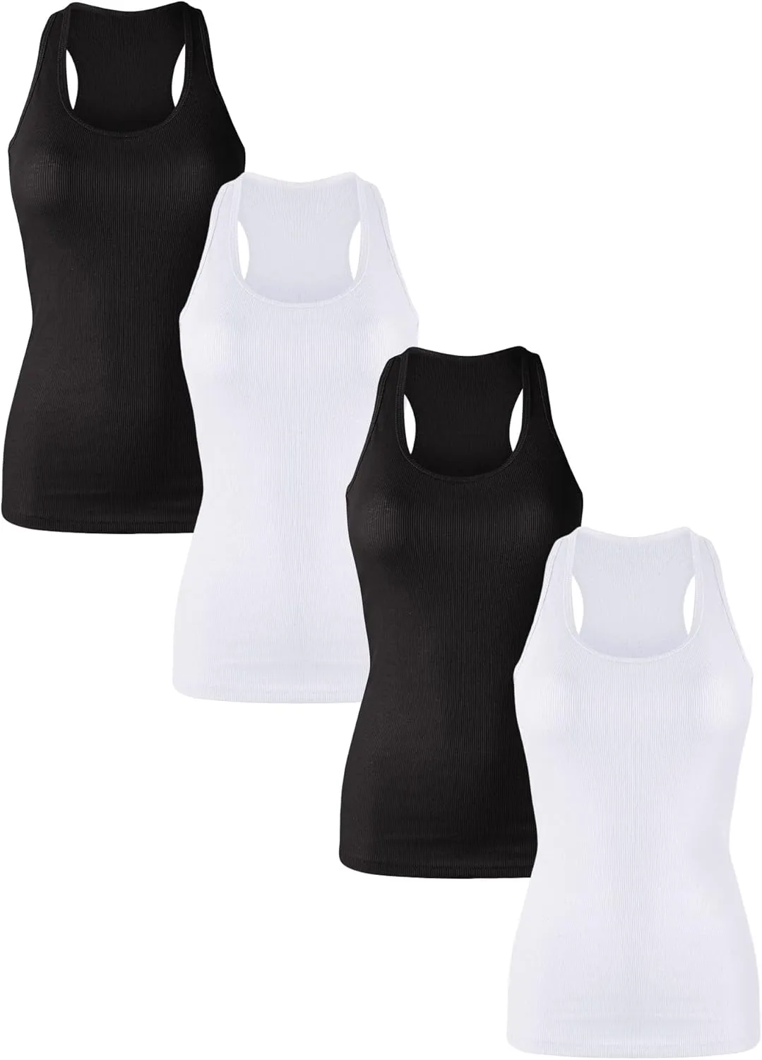 Cotton Ribbed Racerback Tank Tops for Women Basic Workout Athletic Tanks Gym Tank Top Yoga Shirts Pack 1-4