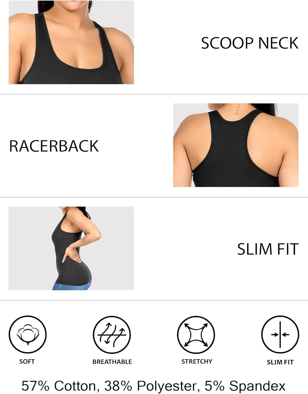 Cotton Ribbed Racerback Tank Tops for Women Basic Workout Athletic Tanks Gym Tank Top Yoga Shirts Pack 1-4