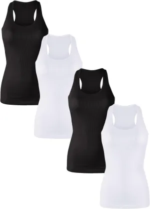 Cotton Ribbed Racerback Tank Tops for Women Basic Workout Athletic Tanks Gym Tank Top Yoga Shirts Pack 1-4