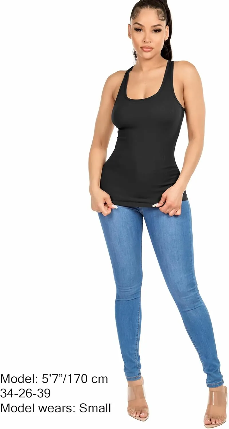 Cotton Ribbed Racerback Tank Tops for Women Basic Workout Athletic Tanks Gym Tank Top Yoga Shirts Pack 1-4
