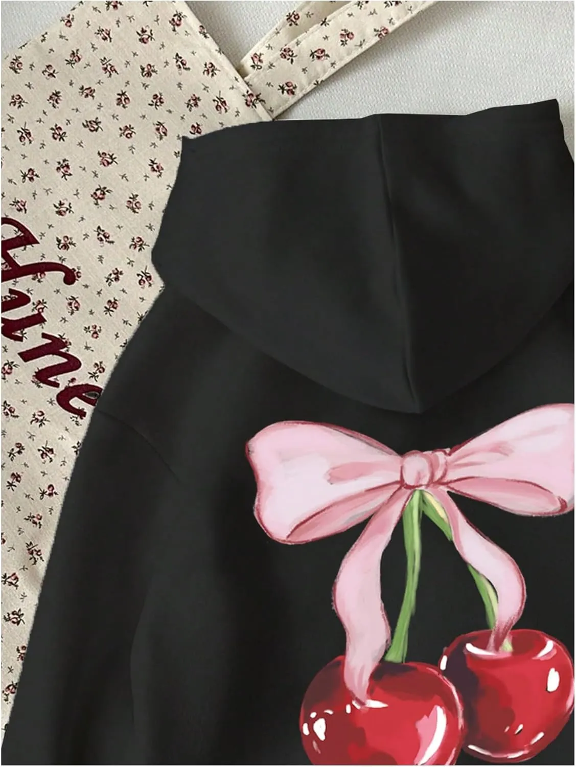 COZYEASE Girl's Cherry Print Hooded Sweatshirts Long Sleeve Graphic Hoodie Pullovers Tops