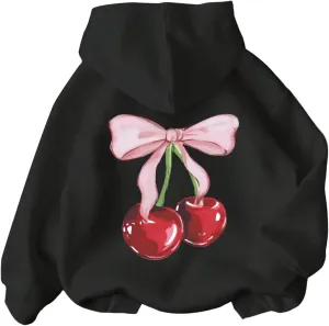 COZYEASE Girl's Cherry Print Hooded Sweatshirts Long Sleeve Graphic Hoodie Pullovers Tops