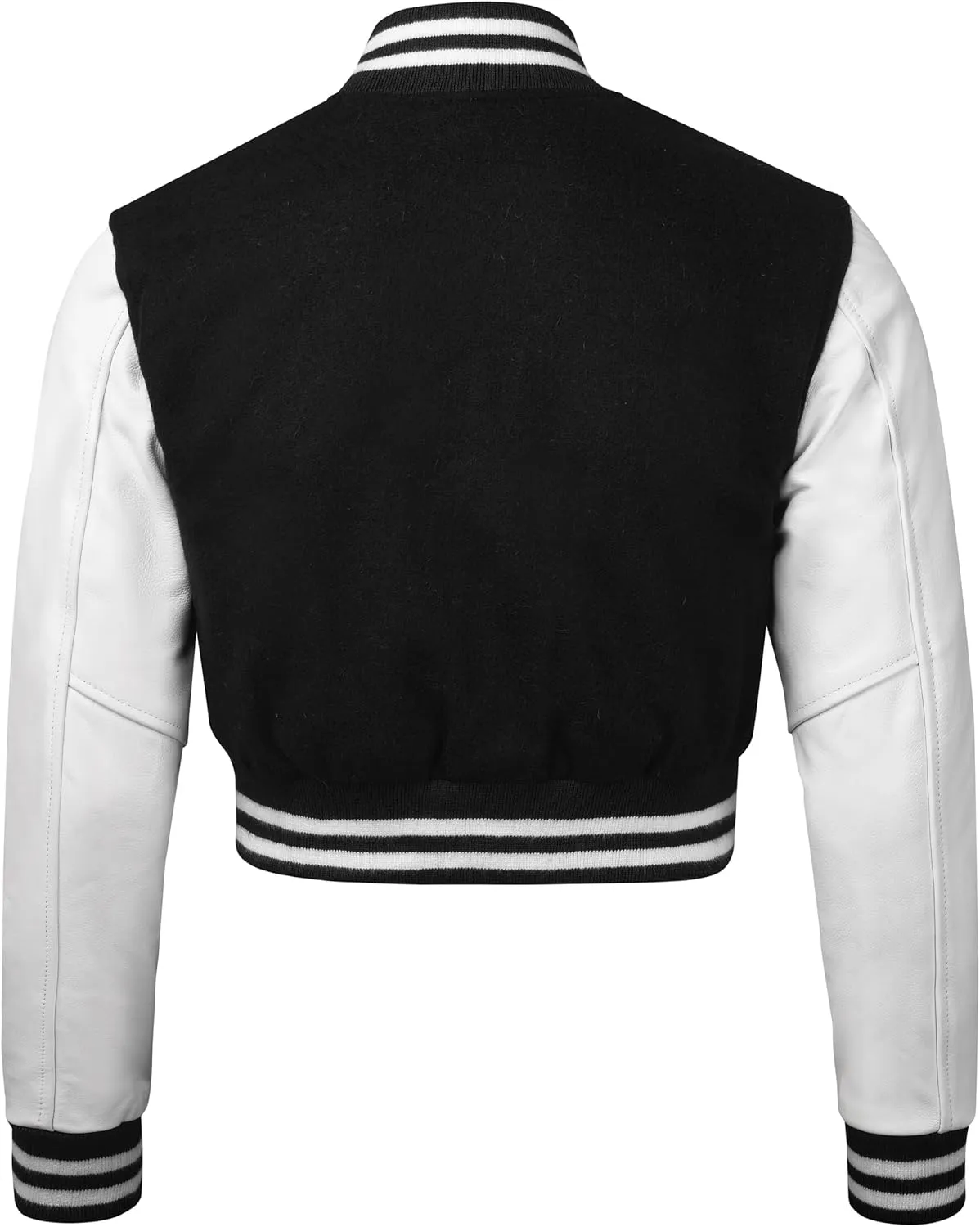 Cropped Varsity Jacket Women - Premium Quality Leather and Wool Baseball Letterman Jacket for Women's, Long Sleeve