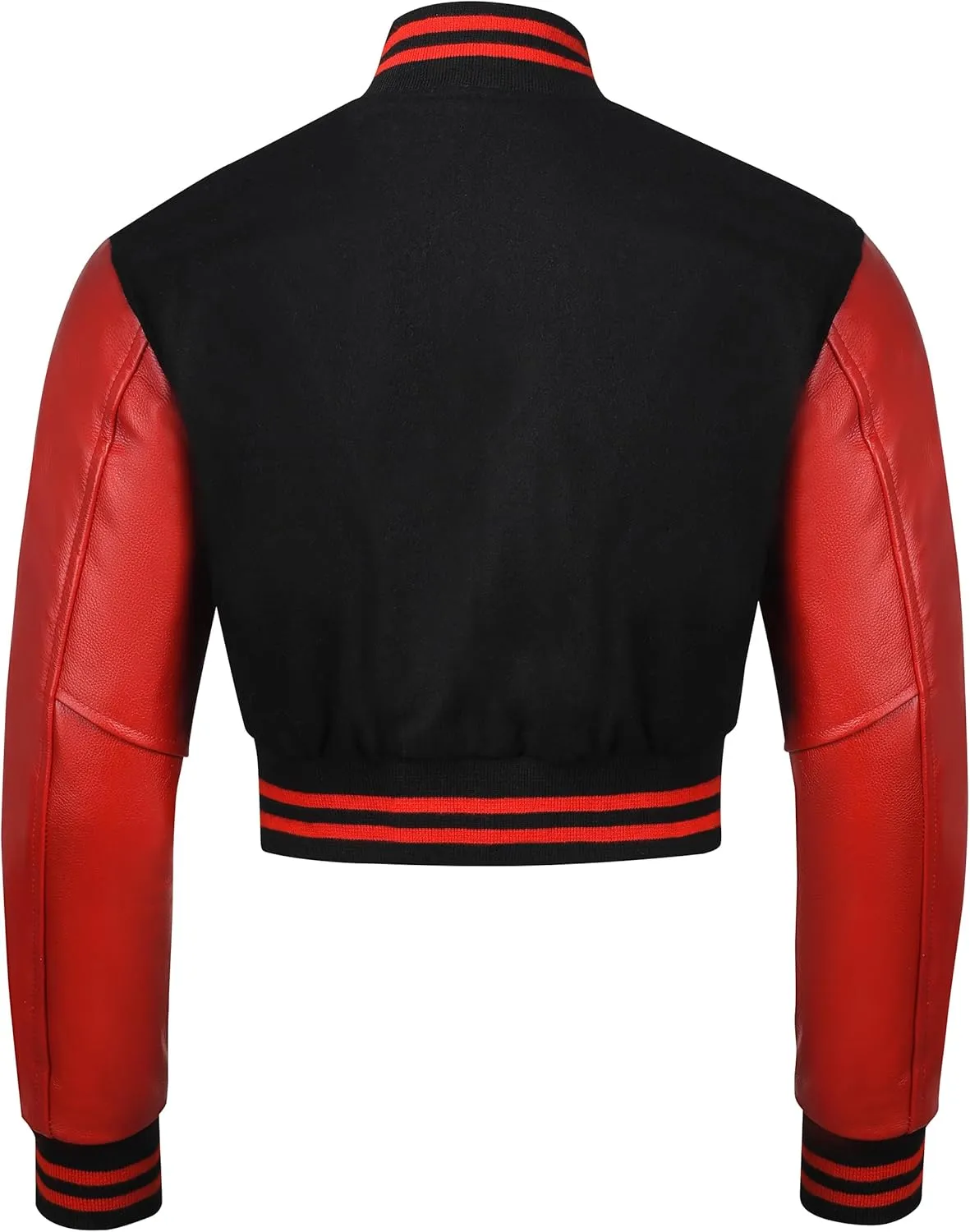 Cropped Varsity Jacket Women - Premium Quality Leather and Wool Baseball Letterman Jacket for Women's, Long Sleeve