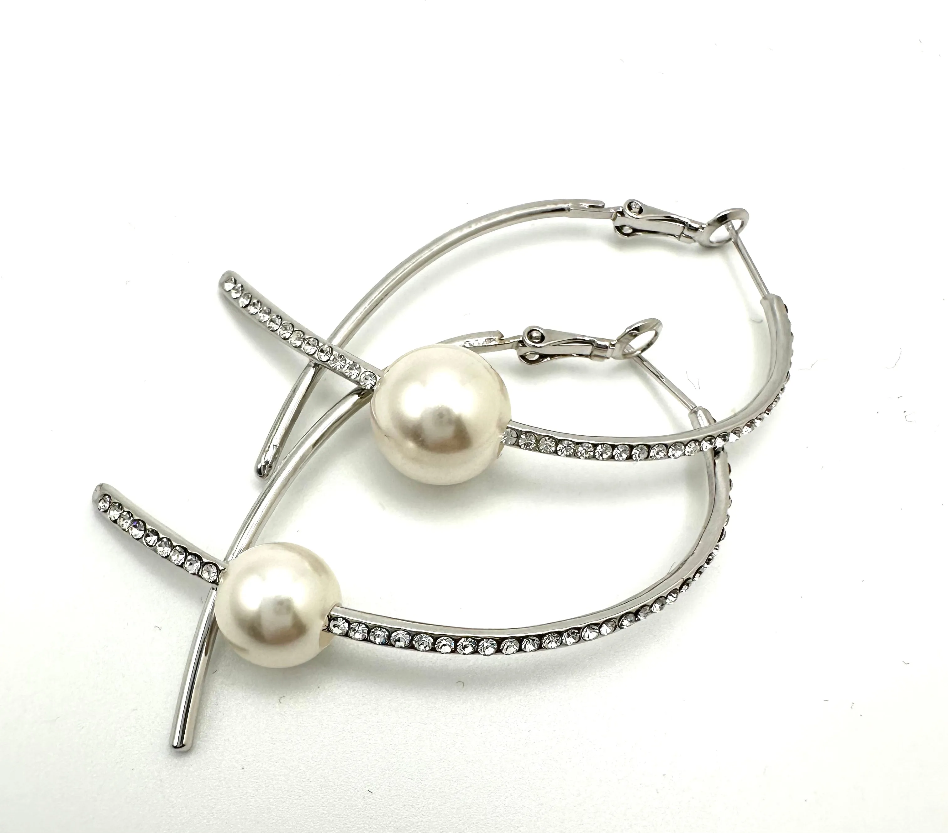 Crystal Pearl Swoop Earrings