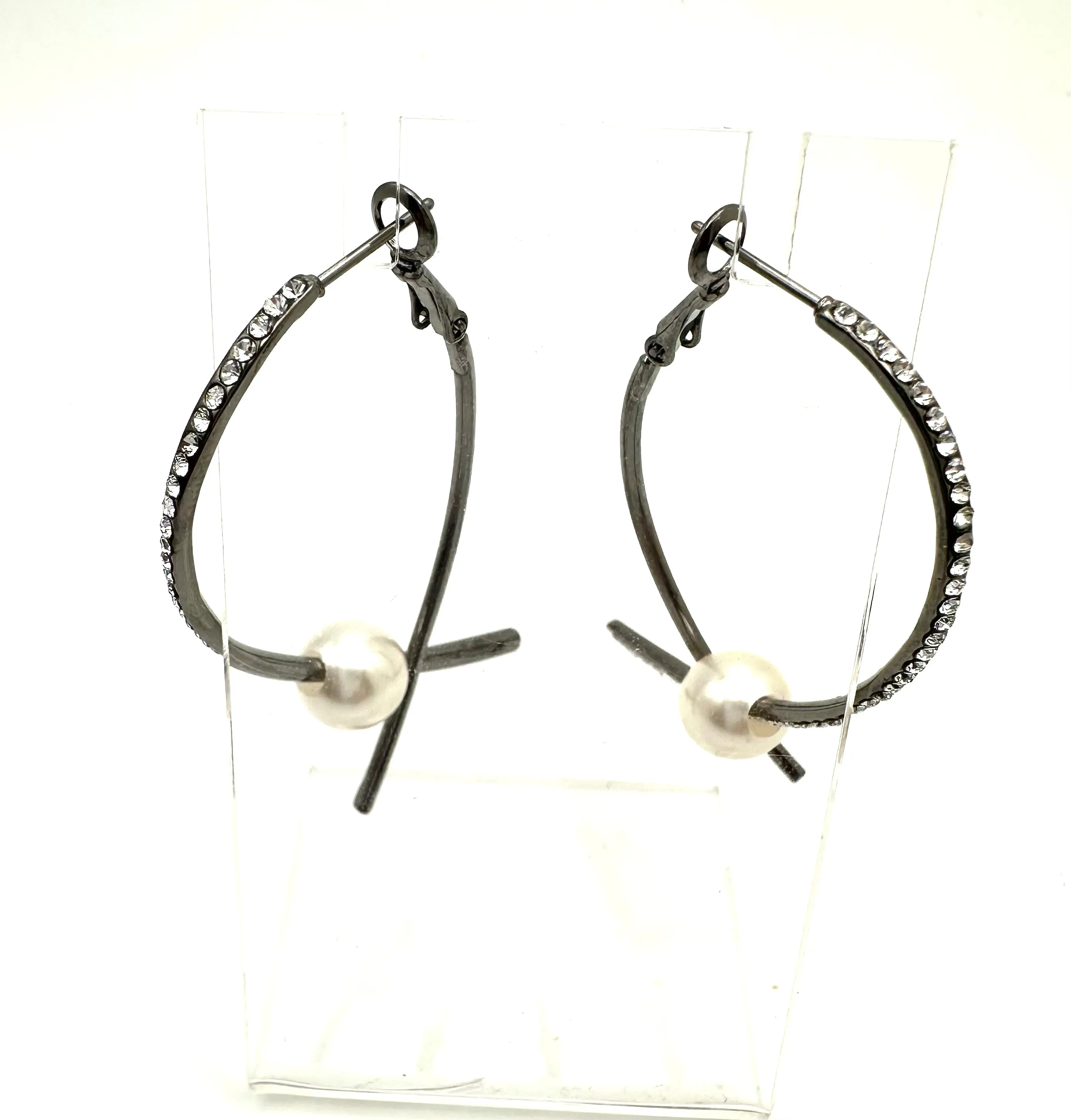 Crystal Pearl Swoop Earrings