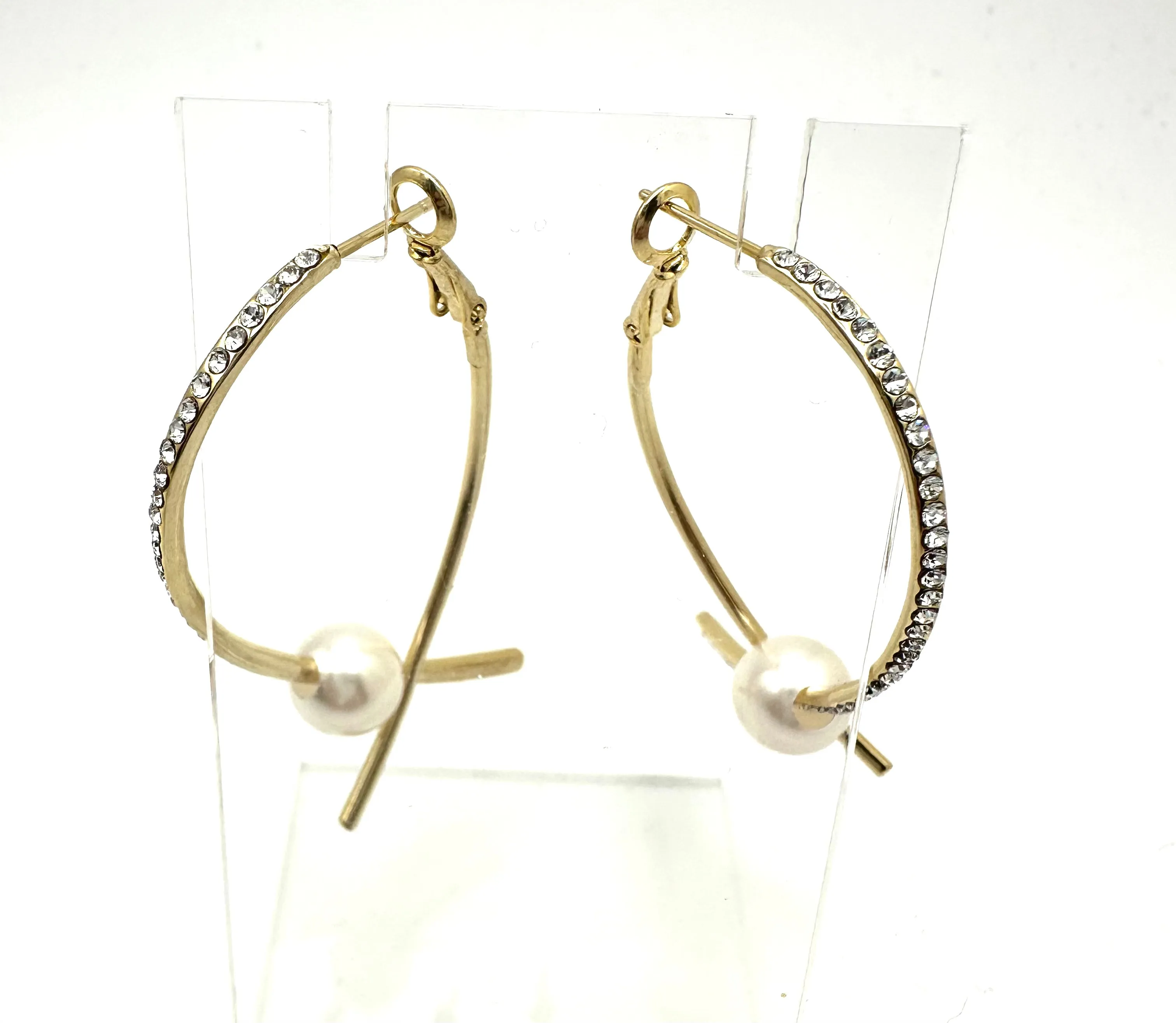 Crystal Pearl Swoop Earrings