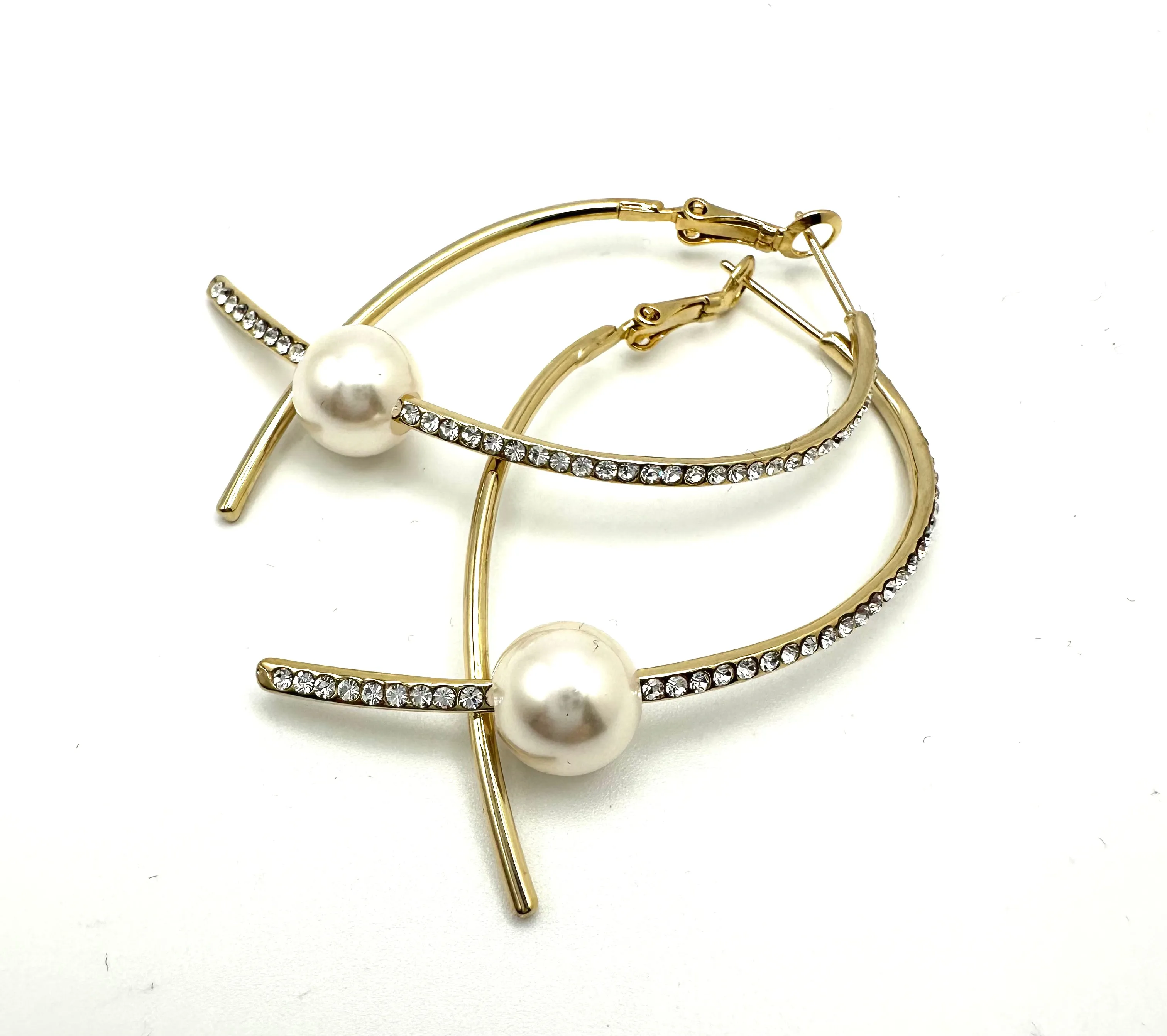 Crystal Pearl Swoop Earrings