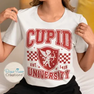 Cupid University Graphic T-Shirt, Sparkly looking Valentines Day T-Shirt, Valentines Day gift, Cute Cupid Varsity Style Graphic T-Shirt