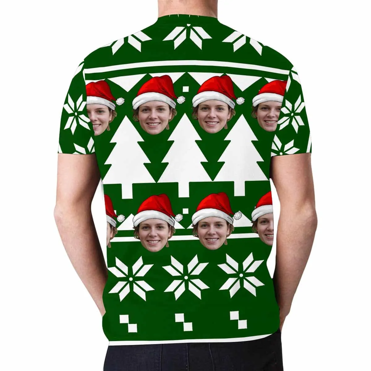 Custom Face Tee with Christmas Tree Print Your Own Personalized Shirts Men's All Over Print T-shirt for Him
