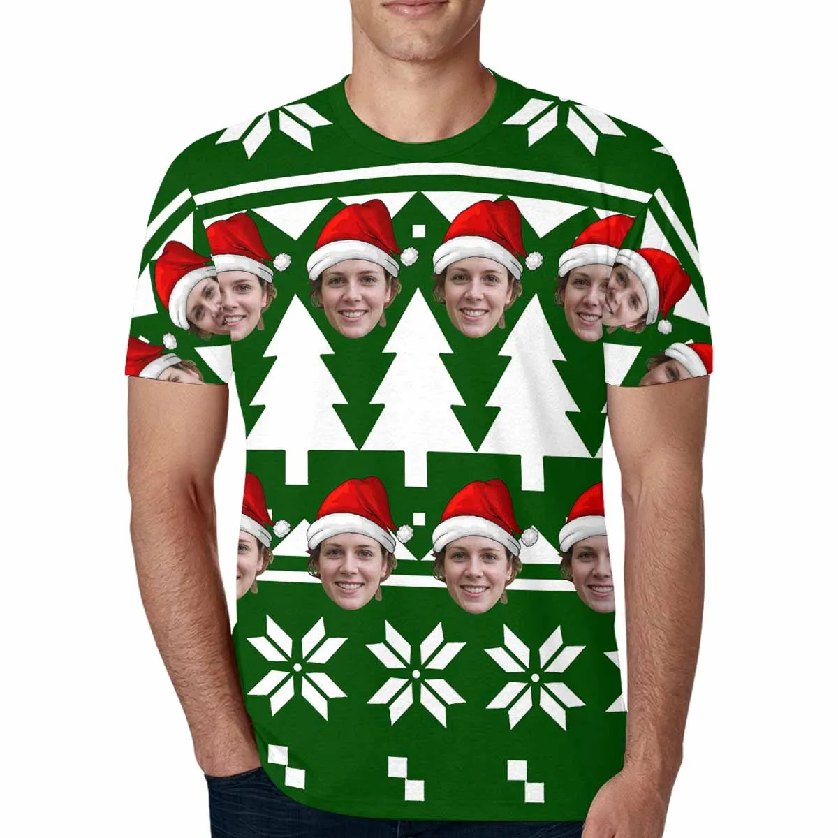 Custom Face Tee with Christmas Tree Print Your Own Personalized Shirts Men's All Over Print T-shirt for Him