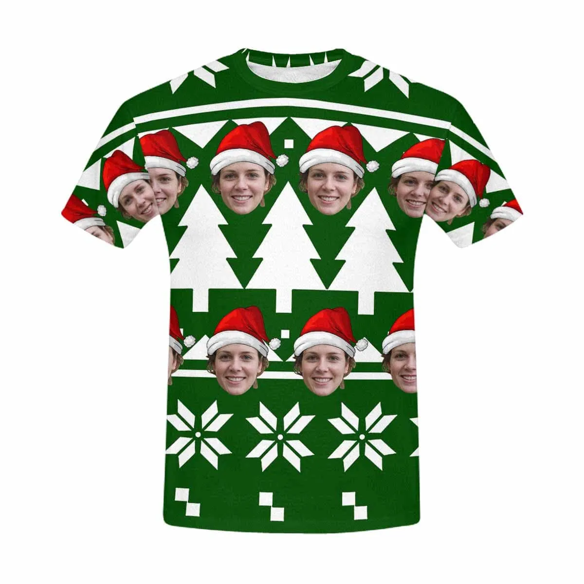 Custom Face Tee with Christmas Tree Print Your Own Personalized Shirts Men's All Over Print T-shirt for Him