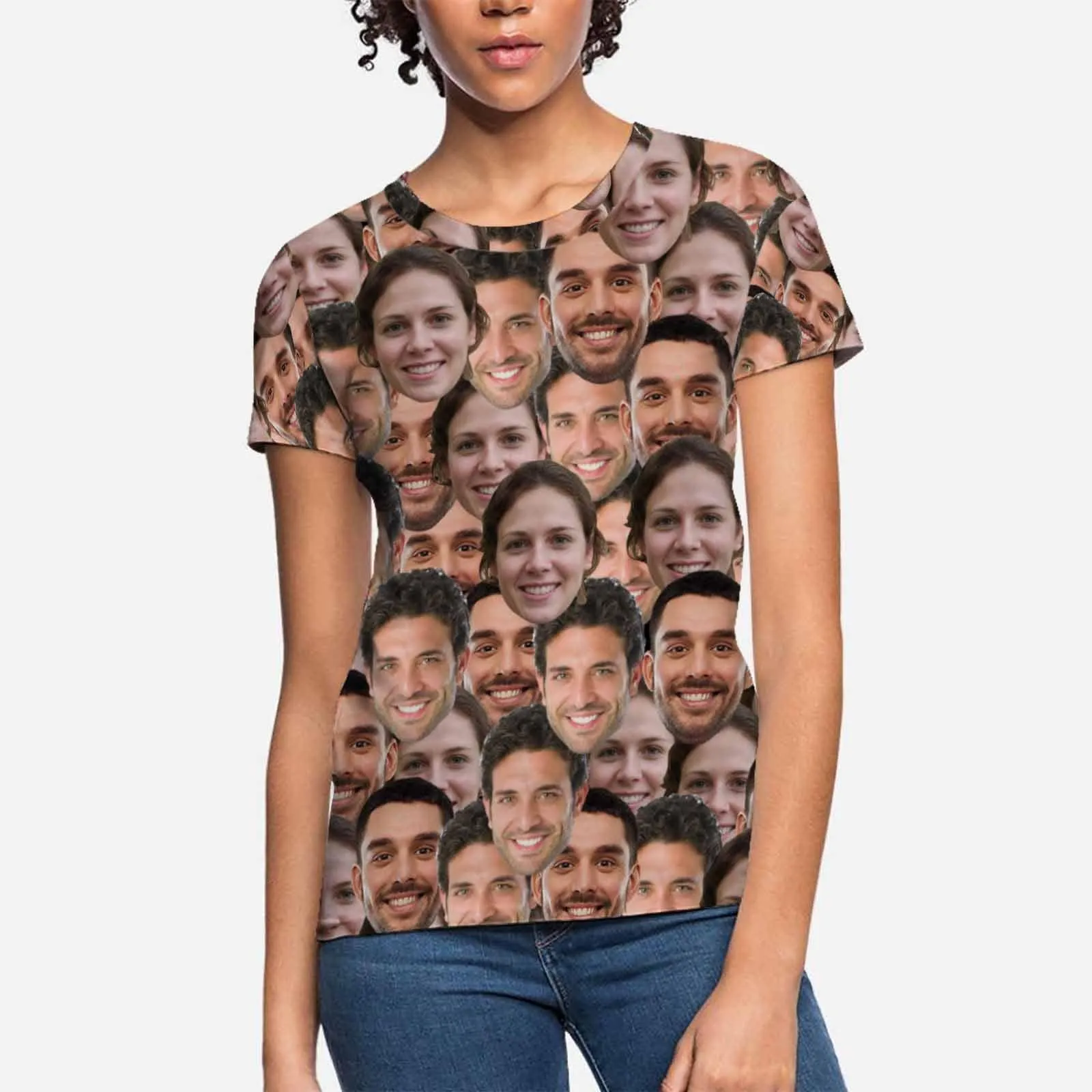 Custom Face Three Friends Shirt Women's All Over Print T-shirt Graphic Design Tee for Female