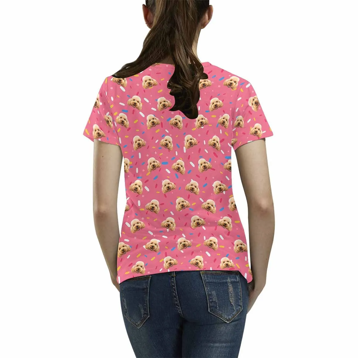 Custom Pet Face Shirts Pink Personalized Women's All Over Print T-shirt Gift for Her