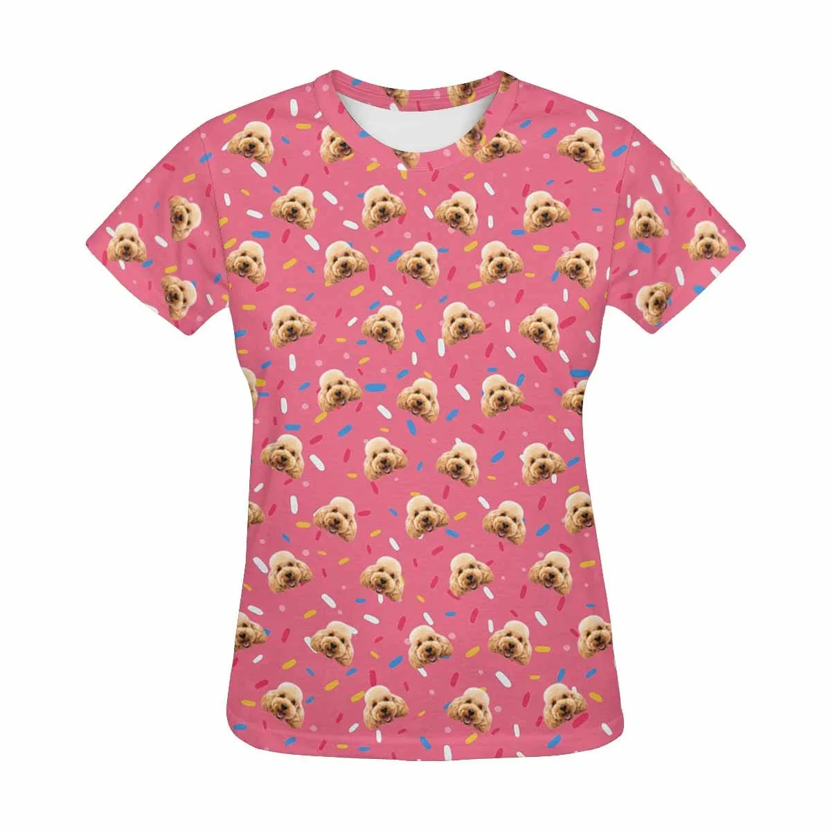 Custom Pet Face Shirts Pink Personalized Women's All Over Print T-shirt Gift for Her