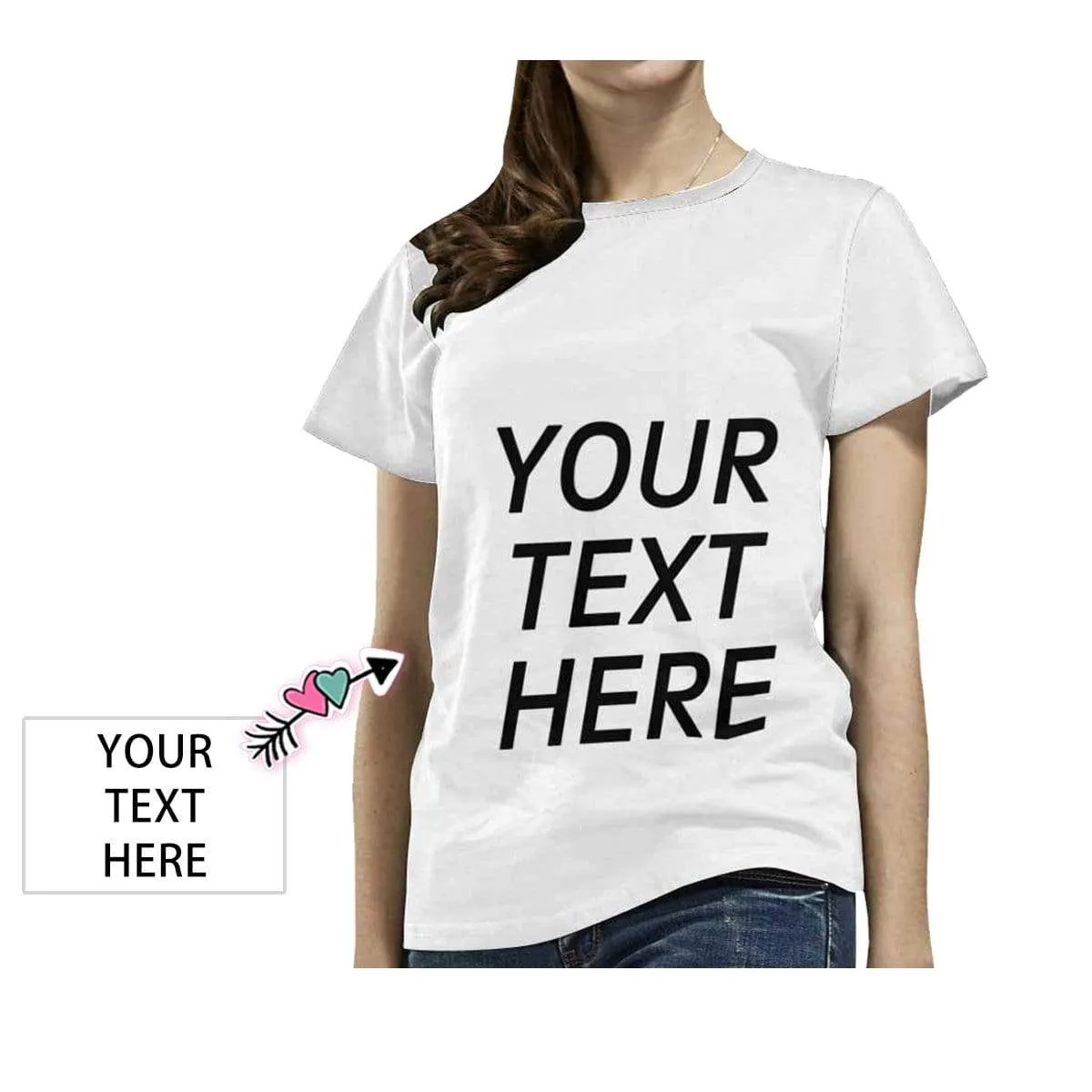 Custom Text Women's All Over Print T-shirt Personalized Tee with Your own Literal for Female