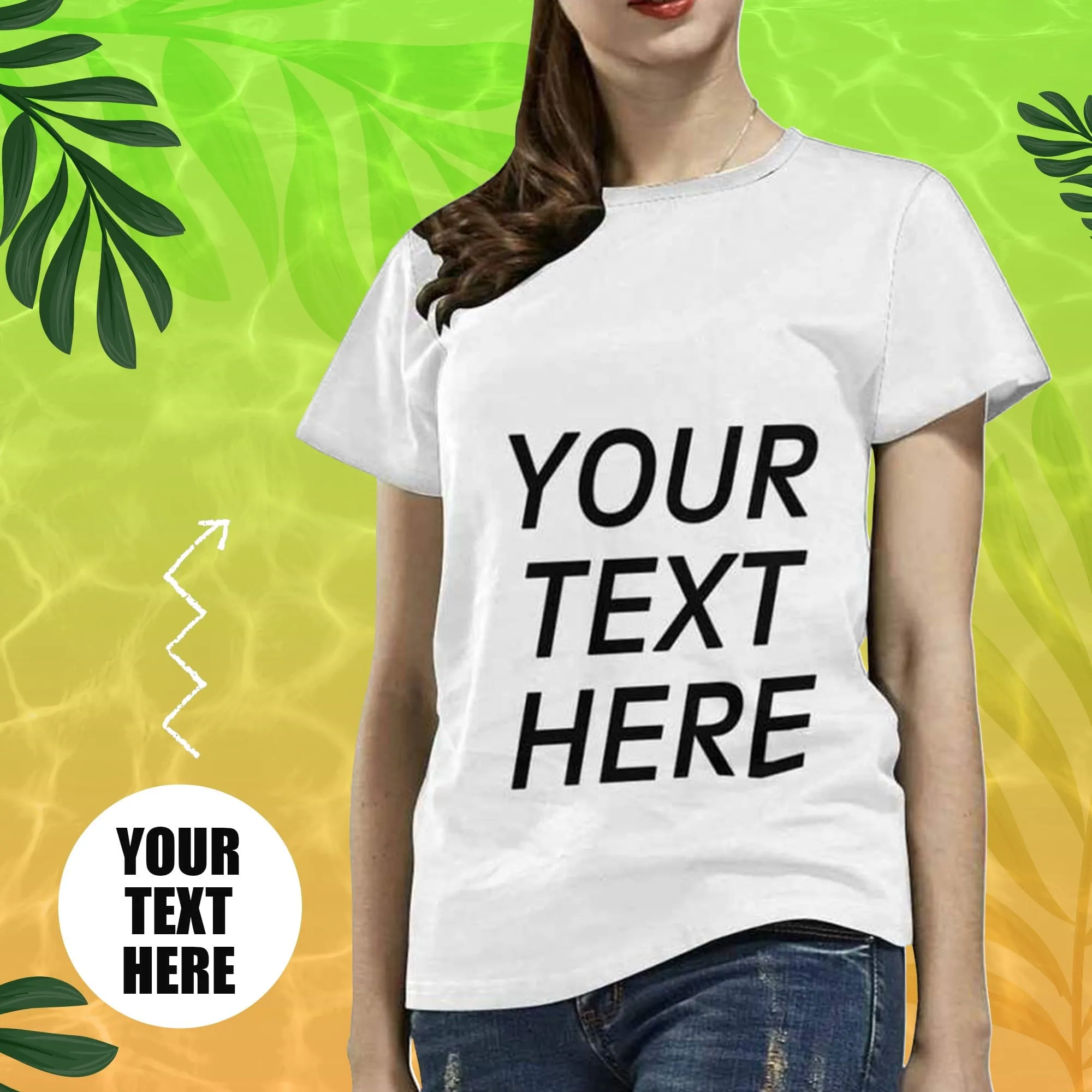 Custom Text Women's All Over Print T-shirt Personalized Tee with Your own Literal for Female