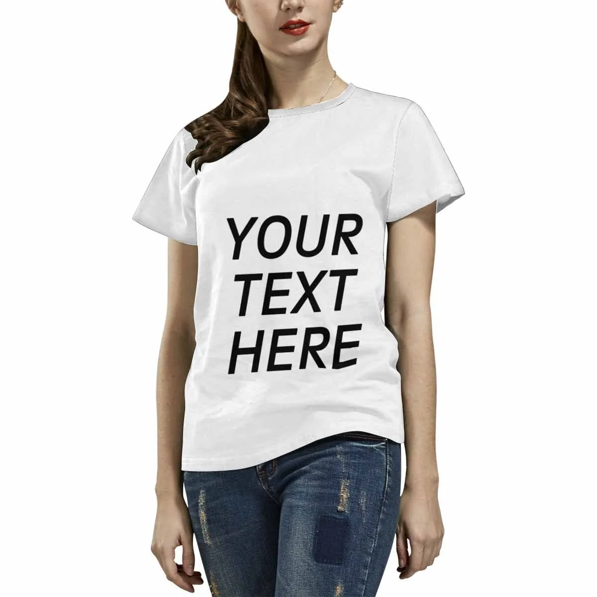 Custom Text Women's All Over Print T-shirt Personalized Tee with Your own Literal for Female