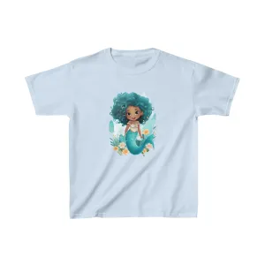 Cute Mermaid Design Kids Heavy Cotton Tee - Handmade Mandala Art